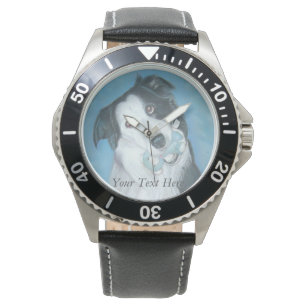 schattige colliehond met blauwe teddybeer horloge
