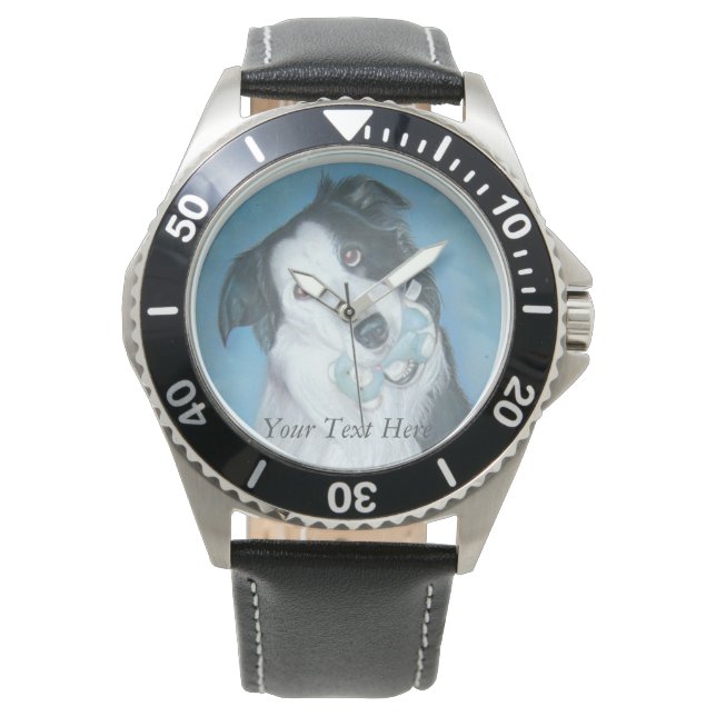schattige colliehond met blauwe teddybeer horloge (Voorkant)