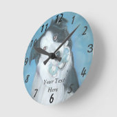 schattige colliehond met blauwe teddybeer ronde klok (Hoek)