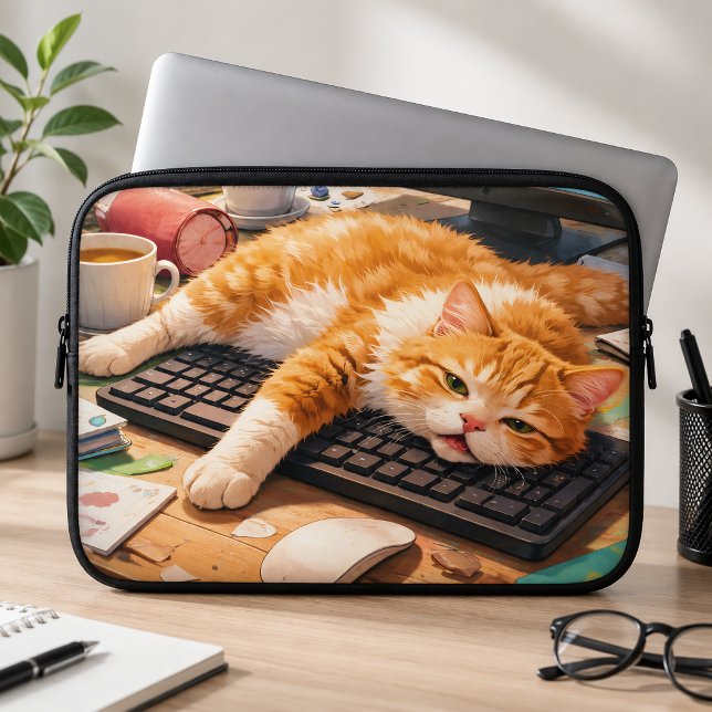 Schattige Computer Kat Laptop Sleeve (Creator heeft geüpload)
