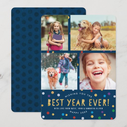 Schattige Confetti Nieuwjaar Vakantiefotokaarten Feestdagenkaart (Voorkant / Achterkant)