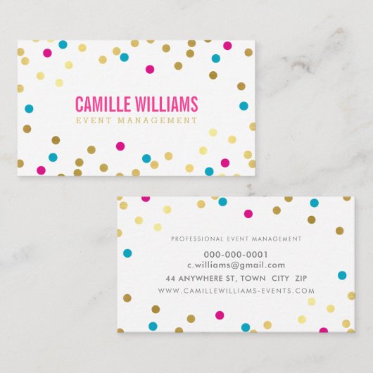 SCHATTIGE CONFETTI SPOT MINIMAL gold roze blauw Visitekaartje (Voorkant / Achterkant)