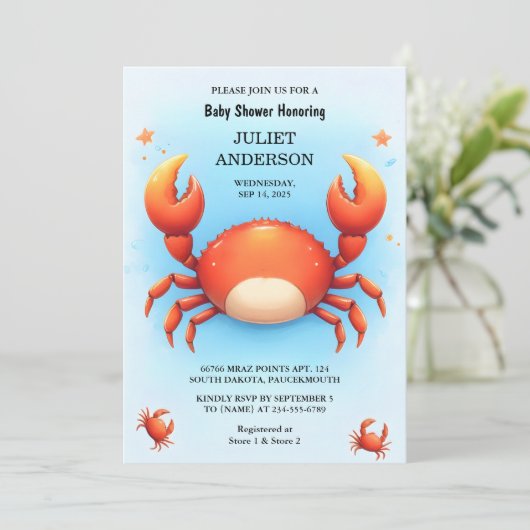 Schattige Cool Beach Ocean Catch Red Crab Baby sho Kaart (Staand voorkant)