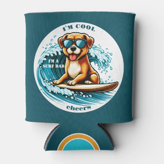 Schattige Cool Cartoon Dog Surf Papa Blikjeskoeler (Voorkant)