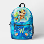 Schattige Cool Happy Turtle Ocean Name Monogram Bo Bedrukte Rugzak (Voorkant)