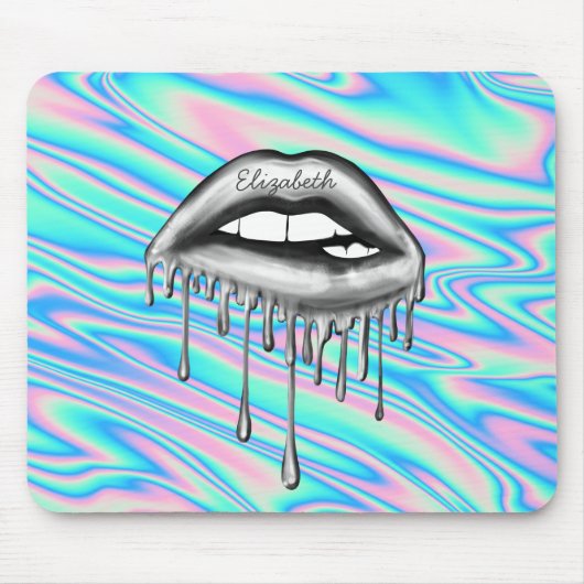 Schattige Cool Metallic Driving Lips, holografisch Muismat (Voorkant)