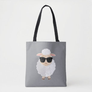 Schattige Cool Schaap Cartoon met Zonnebril Boerde Tote Bag