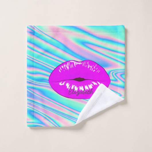 Schattige Cool Trendy Lips, holografisch Bad Handdoek (Wasdoekje)
