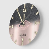 Schattige Cool Trendy Roos Gold Diamonds Lips Grote Klok (Hoek)