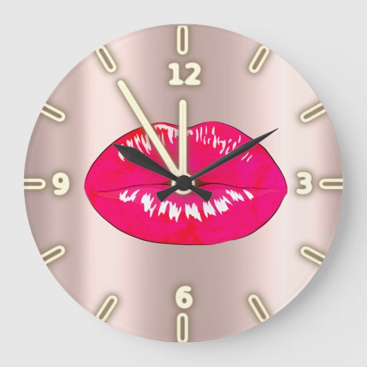 Schattige Cool Trendy Roos Gold Lips Grote Klok (Voorkant)