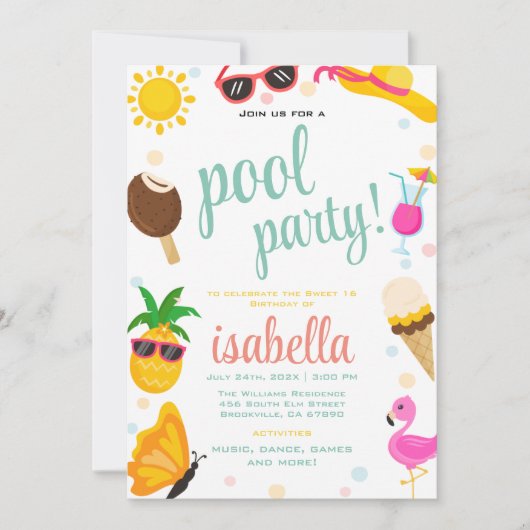 Schattige Cool Tropical Pool Party Zomerverjaardag Kaart (Voorkant)
