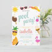 Schattige Cool Tropical Pool Party Zomerverjaardag Kaart (Staand voorkant)