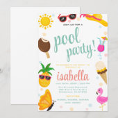 Schattige Cool Tropical Pool Party Zomerverjaardag Kaart (Voorkant / Achterkant)