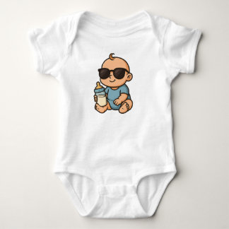 Schattige Coole Babyjongen met Zonnebril en Melkfl Romper