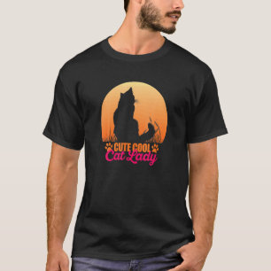Schattige Coole Katten Dame Vintage Zonsondergang T-shirt