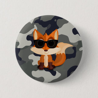 Schattige Coole Vos met Zonnebril op Grijze Camouf Ronde Button 5,7 Cm