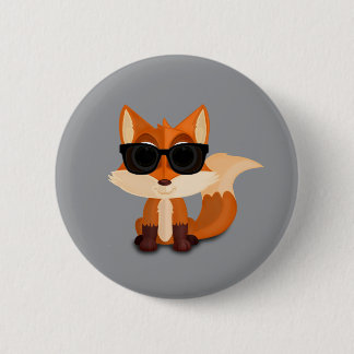 Schattige Coole Vos met Zonnebril op Moderne Grijs Ronde Button 5,7 Cm