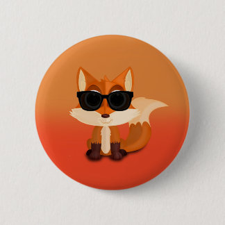 Schattige Coole Vos met Zonnebril op Oranje Zonson Ronde Button 5,7 Cm