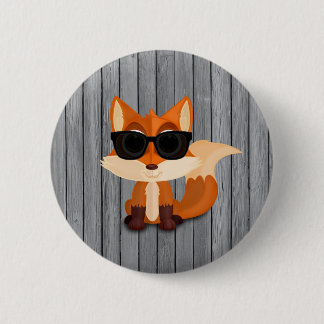 Schattige Coole Vos met Zonnebril op Rustieke Grij Ronde Button 5,7 Cm