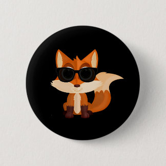 Schattige Coole Vos met Zonnebril op Vette Zwarte Ronde Button 5,7 Cm