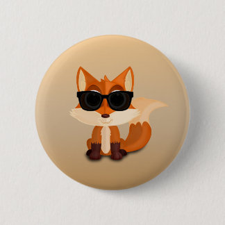 Schattige Coole Vos met Zonnebril op Warme Tane Mi Ronde Button 5,7 Cm