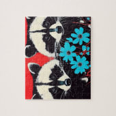 Schattige coördinaten met blauwe bloemen rode acht legpuzzel (Verticaal)