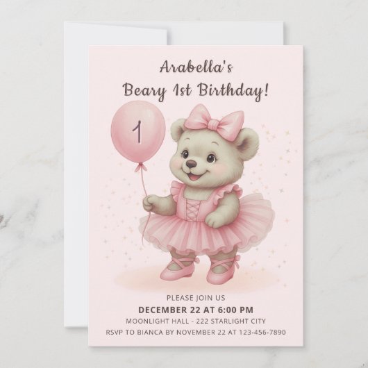 Schattige Coquette Ballerina Beer Verjaardag Kaart (Voorkant)