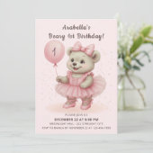 Schattige Coquette Ballerina Beer Verjaardag Kaart (Staand voorkant)