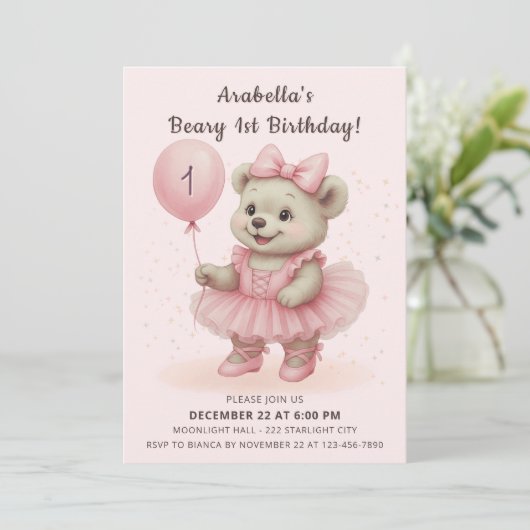 Schattige Coquette Ballerina Beer Verjaardag Kaart (Staand voorkant)