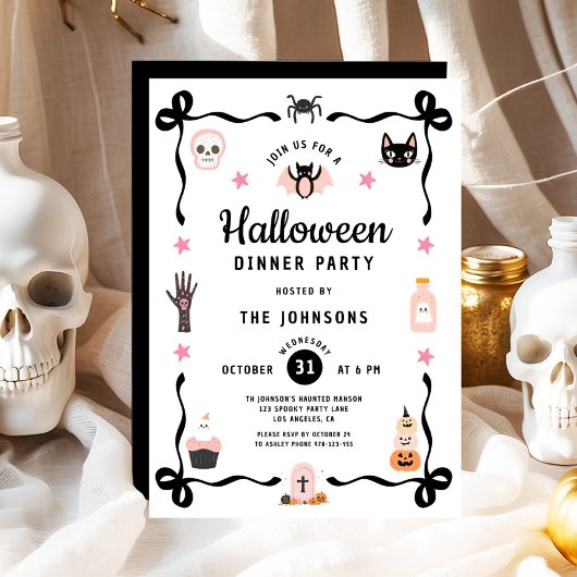 Schattige Coquette Halloween Dinnerparty Kaart