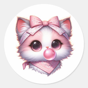 Schattige Coquette Kat Roze Bow Bandanna Bubble Gu Ronde Sticker