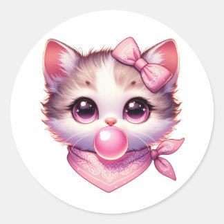 Schattige Coquette Kat Roze Bow Bandanna Bubble Gu Ronde Sticker