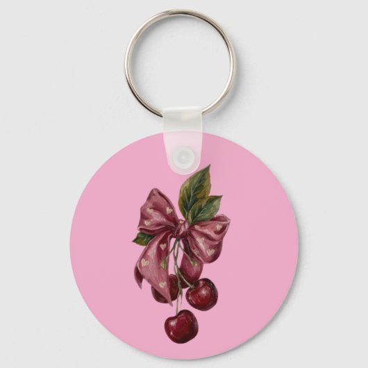 Schattige Coquette Kersslinger Roze Esthetiek Sleutelhanger (Voorkant)