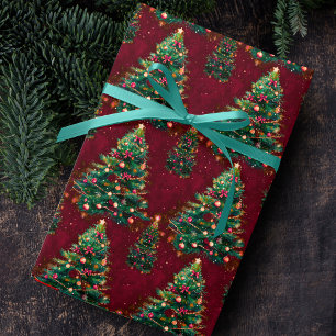 Schattige Coquette Kerstbomen donkerrood Cadeaupapier