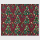 Schattige Coquette Kerstbomen donkerrood Cadeaupapier (Vlak)