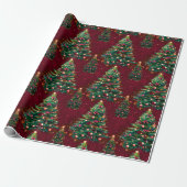 Schattige Coquette Kerstbomen donkerrood Cadeaupapier (Uitgerold)