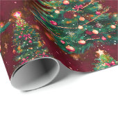 Schattige Coquette Kerstbomen donkerrood Cadeaupapier (Rol Hoek)