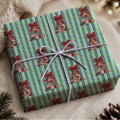 Schattige Coquette Patchwork Gestreepte Kerstbomen Cadeaupapier