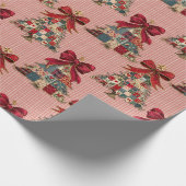 Schattige Coquette Patchwork Gingham Kerstbomen Cadeaupapier (Hoek)