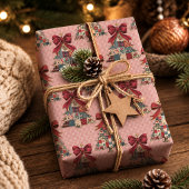 Schattige Coquette Patchwork Gingham Kerstbomen Cadeaupapier