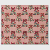 Schattige coquette patchwork kerstbomen geruit cadeaupapier (Vlak)