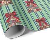 Schattige coquette patchwork kerstbomen gestreept cadeaupapier (Rol Hoek)