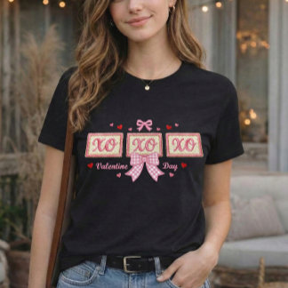 Schattige Coquette Roze Gingham XOXO Valentijnsdag T-shirt