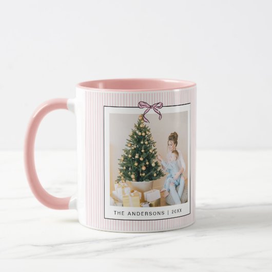 Schattige Coquette Roze Strik Foto Kerst Mok (Links)