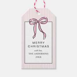 Schattige Coquette Roze Strik Prettig Kerstfeest Cadeaulabel