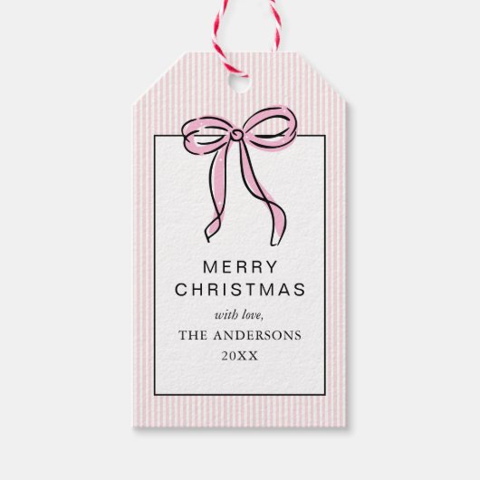 Schattige Coquette Roze Strik Prettig Kerstfeest Cadeaulabel (Voorkant)