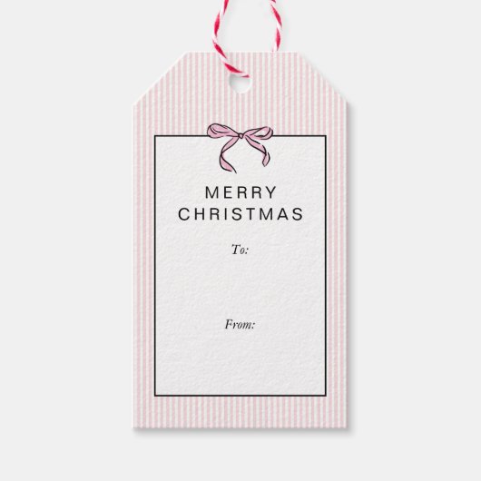 Schattige Coquette Roze Strik Vrolijk Kerstfeest Cadeaulabel (Voorkant)