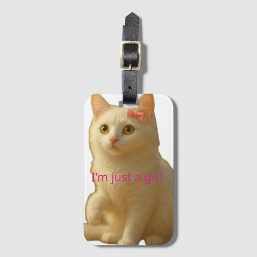 Schattige Coquette Witte Kat "Ik Ben Toch Gewoon E Bagagelabel (Voorkant (verticaal))