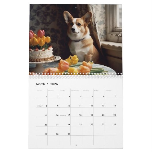 Schattige Corgi. 2024 Kalender (Mar 2026)