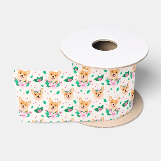 Schattige Corgi Bloemenlint Satijnen Lint (Spoel)